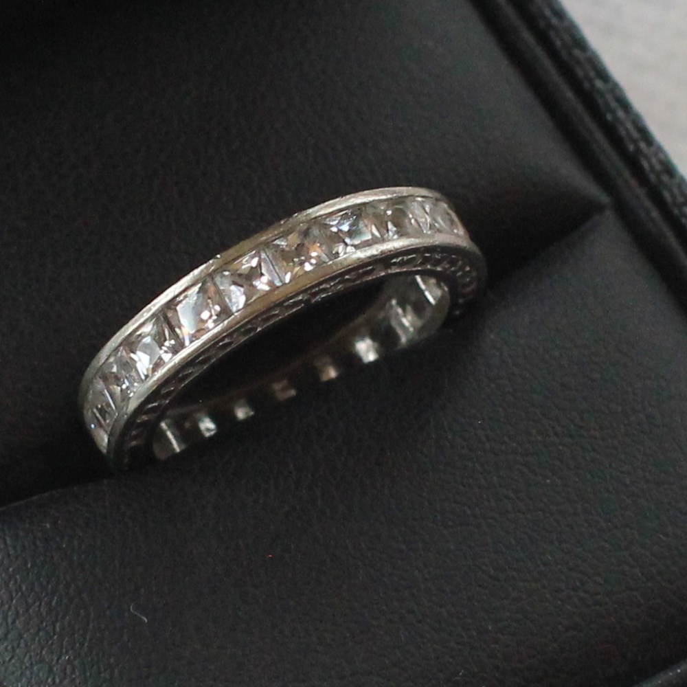 Princess Cut Channel Set Eternity Band - Silver